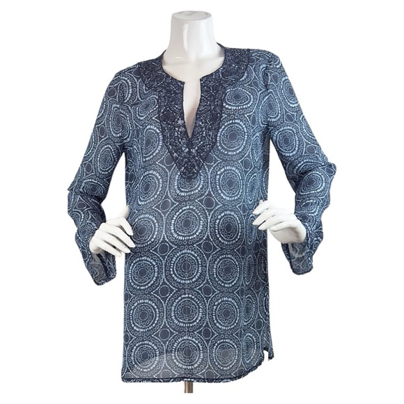 MICHAEL Michael Kors Print V-Neck Sheer Tunic with Beading Detail - Picture 6 of 12
